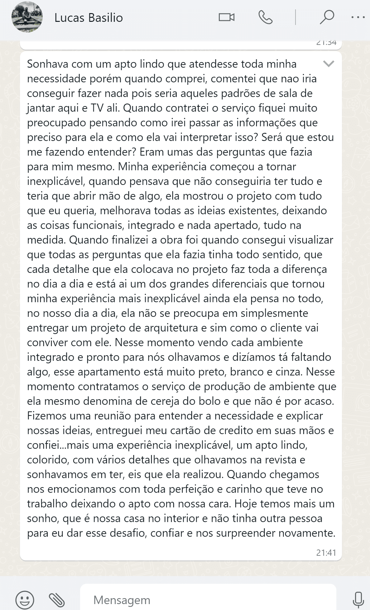 Depoimento de cliente da Parm Arquitetura 6